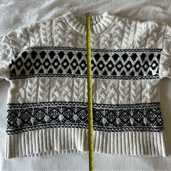 Mango Fair Isle Black Cream White Boxy Sweater M - Picture 4 of 6